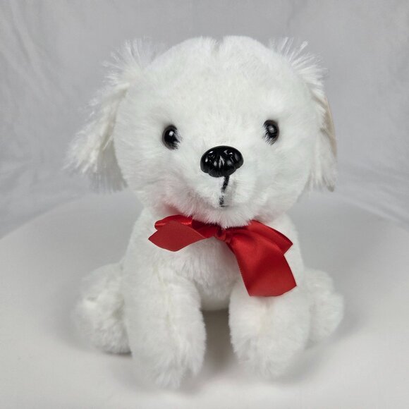 Dan Dee White Puppy Stuffed Animal with a red bow 7" NWT - Picture 1 of 7